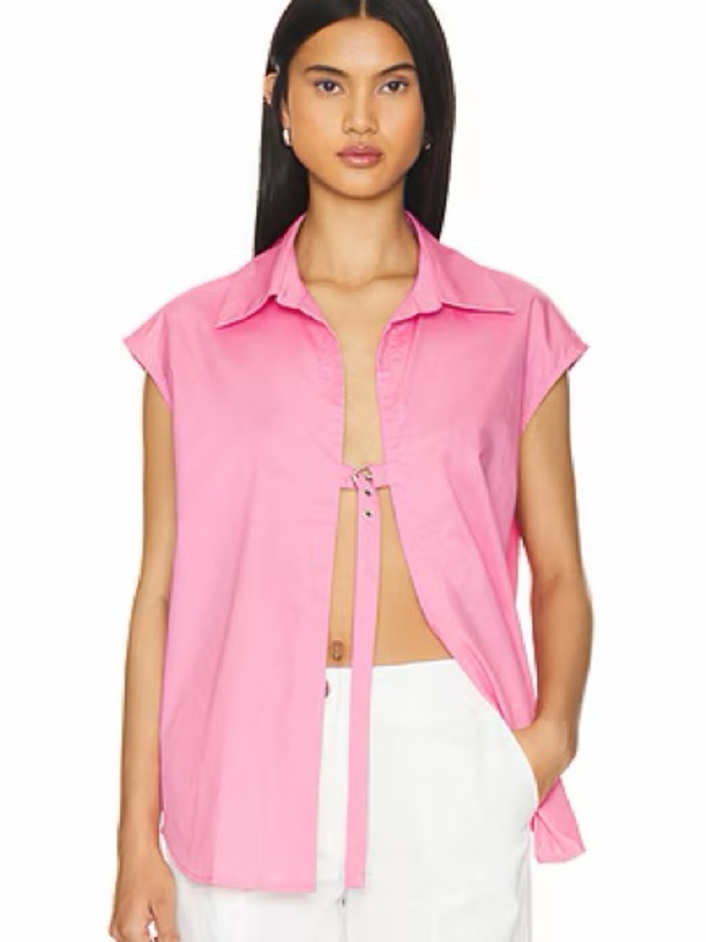 Women's Pink Sleeveless Shirt with Belt Detail